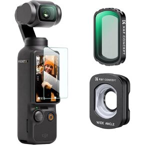 K&F Concept Wide-Angle Lens + Black Diffusion 1/4 Filter Compatible with DJI Osmo Pocket 3, Magnetic Attach/Multi-Coated/Optical Glass