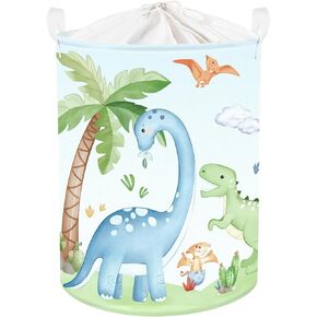 Dinosaurs Baby Laundry Hamper Collapsible Clothes Kids Storage Basket Palm Tree Large Boys Girls Gift Toy Box Bin for Nursery Room, Blue, 36L