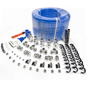 Compressed Air Piping System with 3/4 Inch ID x 200 feet HDPE Tubing & Aluminum Outlet Blocks for Garage Connect Air Compressor Line Kit Accessories for Shop | 200 PSI | 53PCS |9120