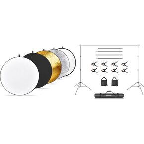 NEEWER 32" /80cm Light Reflector with Bag, Translucent Silver Gold White Black 5 in 1 Collapsible Light Diffusers for Studio Outdoor Photography Lighting Video Recording, Backdrop Support Set Included