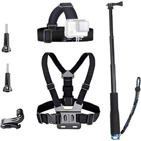 selfie stick قابلة للتمديد 11.25-37inch مكونة من ألومنيوم تلسكوبية أحادية القطب الإكسسوارات الكاميرا ملحقات حزام الرأس جبل تسخير الصدر متوافق مع Akaso ek7000 Brave 4 GoPro Hero 12 11 10 9 8 7