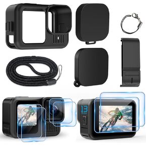 Silicone Sleeve Case for Go Pro Hero 13 Black,6PCS Screen&Protector Battery Replace Side Cover&Lens Cap& Lanyard,Accessories Kit Only fit Hero13 Black