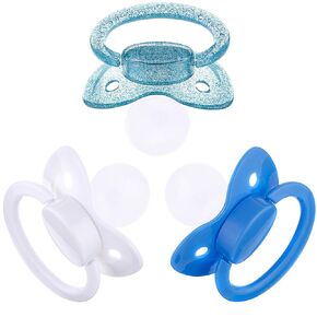 J&Or The Classic Original Adult Sized Pacifier Dummy Three Color Pack: Transparent Glitter Turquoise | Fresh White | Pastel Blue