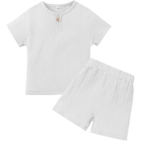 Baby Boy Clothes Set Toddler Summer Outfit T-Shirt and Shorts Set 2Pcs Solid Little Boys Outfits with Button