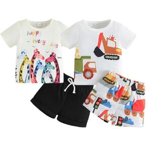 Baby Boys 4-Piece Cotton Shorts T-Shirt Summer Outfit Sets Infant Clothes