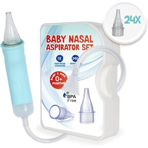 Nasal Aspirator for Baby and Syringes - Nasal Irrigator Bundle with 24 Disposable Tips and 4 Nasal Syringes for Babies | Manual Control & Portable Design (Starter Kit)