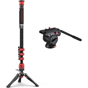 IFOOTAGE 71" Monopod with Fluid Head, Monopod for Cameras with Video Head, Carbon Fiber Vamera Monopod with Fluid Head, Outdoor Photography Set, Monopod with Video Head, Cobra 3 C180F-P & Komodo K5