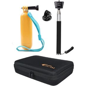Selfie Stick Yellow Floating Handle Grip and Large Carrying Case Compatible with Gopro Hero 13 12 11 10 9 8/AKASO/WOLFANG/Surfola and Most Action Camera