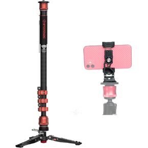 IFOOTAGE Cobra 3 Monopod C180F-P,Pedal Base Mini Tripod CB3 Base-P Low Profile,MS-01 Phone Holder Black for Camera Tripod/Monopod