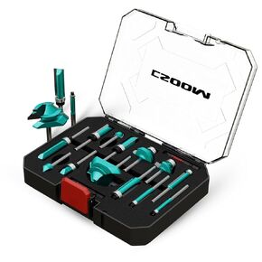 CSOOM 15Pcs Router Bit Set, Router Bits Set 1/4 Inch Shank for Beginners Woodworking, Router Bit Set Include Straight, Dovetail, Chamfer, Cove, Flush Trim, Round Over