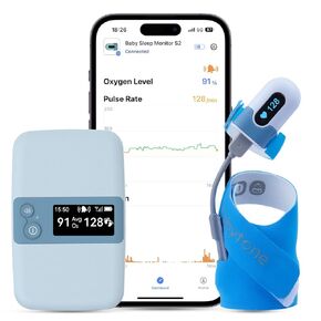 Babytone Baby Sleep Monitor with Base Station, Wearable Smart Sock Foot Monitor with Free App Report, Tracks Heart Rate, Movement and Average Oxygen Level, Fits Newborn 0 to 36 Months Old （BBSM S2）