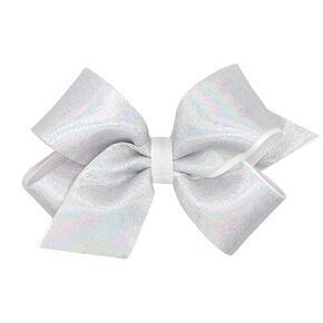 Wee Ones Girls Mirror Dot and Grosgrain Overlay Hair Bow, White, Medium