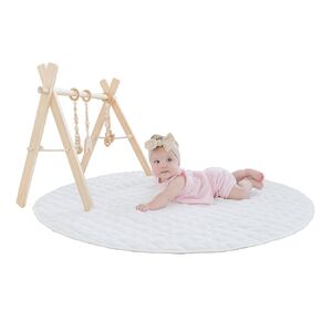Modern Wooden Baby Play Gym for Babies 0-12 Months Cognitive & Motor Skills Foldable Infant Play Gym with Hanging Toys Wood Play Gym Unisex Nursery Decor (Natural Wood, Natural Toys)