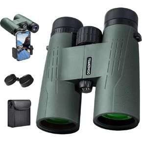 12x42 HD Binoculars for Adults High Powered Binoculars with Upgraded Phone Adapter Waterproof Compact Binocular with Low Light Night Vision for Bird Watching Hunting Outdoor Sports Concerts Mud