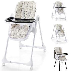 INFANS Baby High Chair, 4 in 1 Convertible Booster Seat Quick Folding Portable Highchair for Babies and Toddlers with Adjustable Height Backrest Footrest, 4 Lockable Wheels Removable Double Trays