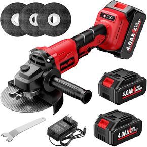 Cordless Angle Grinder 4-1/2 inch, Power Angle Grinder with 2x4.0Ah Battery, 10000 RPM Brushless Metal Grinder with Cutting Wheels, Electric Grinder Tool for Wood Metal Cutting & Grinding