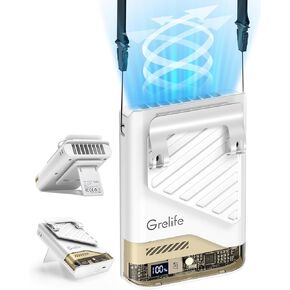 Grelife 2025 AI Portable Waist Fan Rechargeable with LED Display & 40H Runtime,5 Speed 10000RPM Cooling Personal Clip Fan,33ft/s Wind Speed Neck fan for Outdoor Work,Camping,Farm,Jobsite(Black)