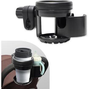 Stroller Cup Holder for Babyzen YOYO/Yoyo+/Yoyo2/Yoyo3 – 2-in-1 Adjustable Double Cup Holder with 360° Rotating Clamp – Fits Baby Bottles, Coffee Cups, Travel Mugs