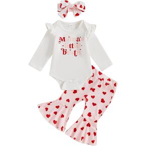 Newborn Baby Girls Bell Bottom Outfit Ruffle Long Sleeve Romper Flare Pants Set Headband