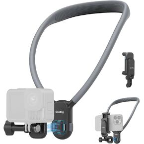 SmallRig Magnetic Neck Mount for Action Cameras & Phones, Comfortable POV Shooting Support with Universal 2-Prong Adapter and Phone Holder, 5128