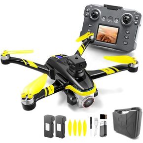 RC Drone With Screen Display, Dual Camera, Stunt Rolling, Optical Flow Hover, LED Lights, Speed Adjustment, Impact-Resistant ABS Shell, Quadcopter, 2 Batteries, Memory Card, Card Reader, , Handbag (White Red)