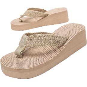 Women's platform flip flops slip-on high wedge sandals slippers comfortable braided straps arch support padded summer vacation flip flops sandals