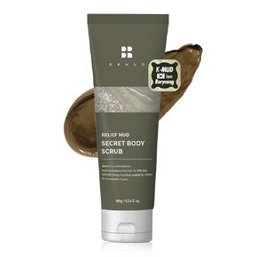 Relief Mud Secret Body Scrub | Korean Body Wash Scrub Exfoliator for Ingrown Hair & Razor Bumps | After Waxing Care Feminine Wash w/Brown Sugar | Body Wash for Sensitive Skin (6.34 fl oz)