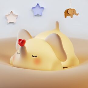 Little Loving Elephant Cute Night Light, 3-Level Dimmable Soft Light, Timed, Rechargeable, Silicone Bedside Touch Lamp, Creates a Cozy Ambiance, Ideal Decoration and Gift for Girls, Women, and Kids