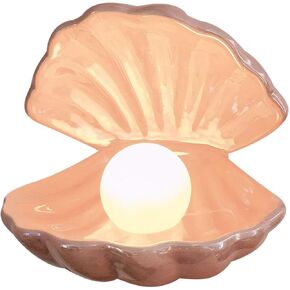 Shell Pearl Light LED Ceramic Night Light Portable Desktop Lamp Bedside Shell Lamp for Kids Room, Bedroom, Living Room Home Decor (Pink)