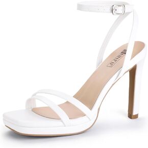 IDIFU IN4 High Heels Platform Strappy Stiletto Heels Square Open Toe Heeled Sandals Wedding Bridal Prom Party Dress Shoes for Women Comfortable Sexy Dressy Cute Ankle Strap Heels