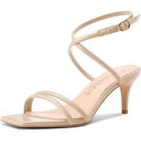 Castamere Womens Mid Kitten Heel Open Square Toe Sandals Ankle Strap Cross-Strap Prom Dress Cute Summer 2.6 Inches Heels