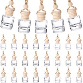 600 Pcs Car Air Freshener Car Diffuser Bottles, Hanging Empty Glass Perfume Bottles Bulk Refillable Air Freshener Pendant Fragrance Vials Ornament Decor with Wooden Caps String