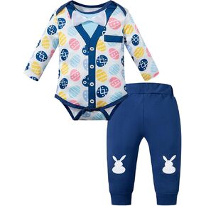 Infant Baby Boys Easter Long Sleeve Pants Set Outfits
