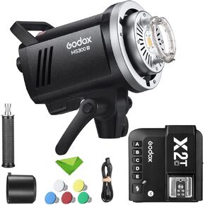 Godox MS300V w/Godox X2T-C Trigger 300W Studio Flash 5600±200K 0.1-1.8S Recycle Time with LED Modeling Lamp LED Light Strobe Flash Monolight for Photography, etc (MS300 Upgraded Version)