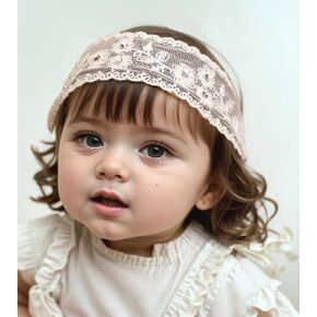 Handmade Baby Girls Headband Floral Lace Hairband Elastic Soft Toddler Hair Accessories Infants Head Wrap for Birthday Shower Wedding Party (Style 2)