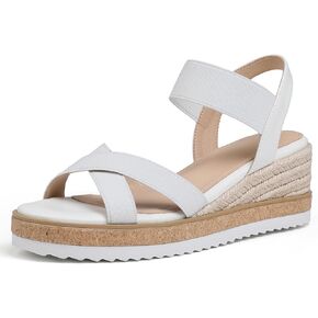 Tscoyuki Wedge Sandals for Women, Comfortable Slip On Open Toe Wedges Heels Dressy Elastic Ankle Strap Espadrilles Sandals