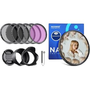 NEEWER 67mm ND Filter Kit and Lens Accessories, ND2 ND4 ND8 UV FLD CPL(Circular Polarizing) Filter Set with Lens Cap/Tulip Shaped Lens Hood and Kaleidoscope Prism Lens Filter