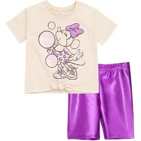 Disney Minnie Mouse Girls T-Shirt and Metallic Bike Shorts Outfit Set Toddler to Big Kid Sizes (2T - 14-16)