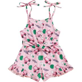Toddler Infant Girls Summer Overalls Outfit Sleeveless Tie-up Baseball/Golf Ruffled Shorts Pants Playwear Clothes