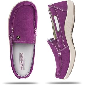 Slip On Shoes for Women - Casual Boat Loafers Shoes with Arch Support - Plantar Fasciitis Canvas Sneakers for Daily Walking