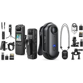 Z11 128GB Small Body Cam with 180° Rotating Lens and Z10 2K Action Camera, 64GB Wearable Sports Cam with Waterproof Case, MaZ10 2K Action Camgnetic Clip