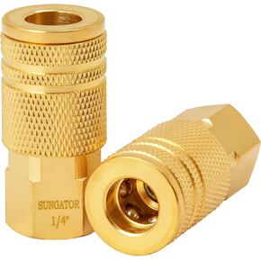 SUNGATOR 2 Pack 3/8'' Female NPT to 1/4'' Flow Hole Industrial Air Couplers, Brass 3/8'' FNPT Thread Air Hose Fittings, M-Style Pneumatic Air Couplers, 3/8 Inch Quick Connect Air Fittings