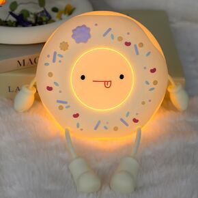 Donut Night Light for Kids, Cute Silicone Dimmable Touch Lamp with 2-Levels Brightness, USB Rechargeable Lamp for Bedroom Children's Room Decor, Nursery LED Night Light Gift for Boys Girls (White)