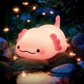 Axolotl Night Light Dimmable, Cute Squishy Animal Silicone Beside Lamp, Rechargeable Touch Nursery Nightlight for Kids Baby Toddler Bedroom Gift