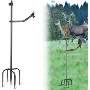 Dreyoo Trail Camera Mount with Solar Panel Holder, 360° Adjustable Game Camera Stand Ground Mount with 1/4" 20 Thread Connection, 5 Prongs Base Adjustable Height Mounting Post for Outdoor Hunting