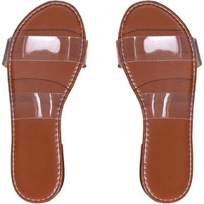 OYOANGLE Women's Clear Strap Flat Sandals Open Toe Double Band Casual Slide Sandals