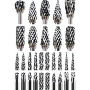 Carbide Burr Set Compatible with Dremel 1/8" Shank 30PCS Die Grinder Rotary Tool Rasp Bits Wood Carving Accessories Attachments Cutting Burrs Metal Grinding Engraving Porting Double Cut