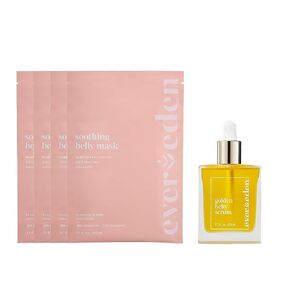 Evereden Golden Belly Serum, 1.7 fl oz. & Soothing Belly Mask for Stretch Marks - 2nd/3rd Trimester Size, 4 Pack | 2 Item Bundle Set | Clean Pregnancy Skincare