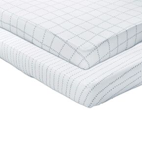Crib Sheet Jersey Knit Cotton for Baby Boy Or Baby Girl Fits Standard Size Crib Mattresses, Dotted Stripes & Grid Lines, (Pack of 2)