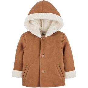 Oshkosh B'gosh Baby Soft Poodle Fleece Jacket with Attached Hood and Pockets, Khaki, (3 months-24 months) (6 months)